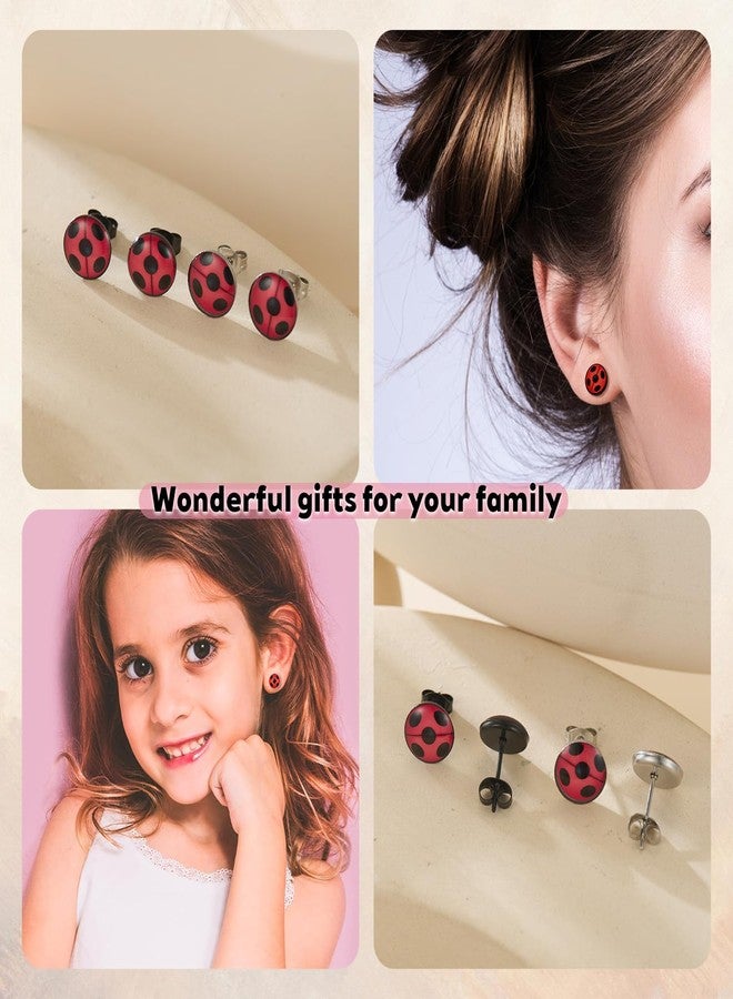 SIISPRI 316L Surgical Stainless Steel Ladybug Earring Round Circle Button Stud Post Earrings 10MM (silver) - Image 4